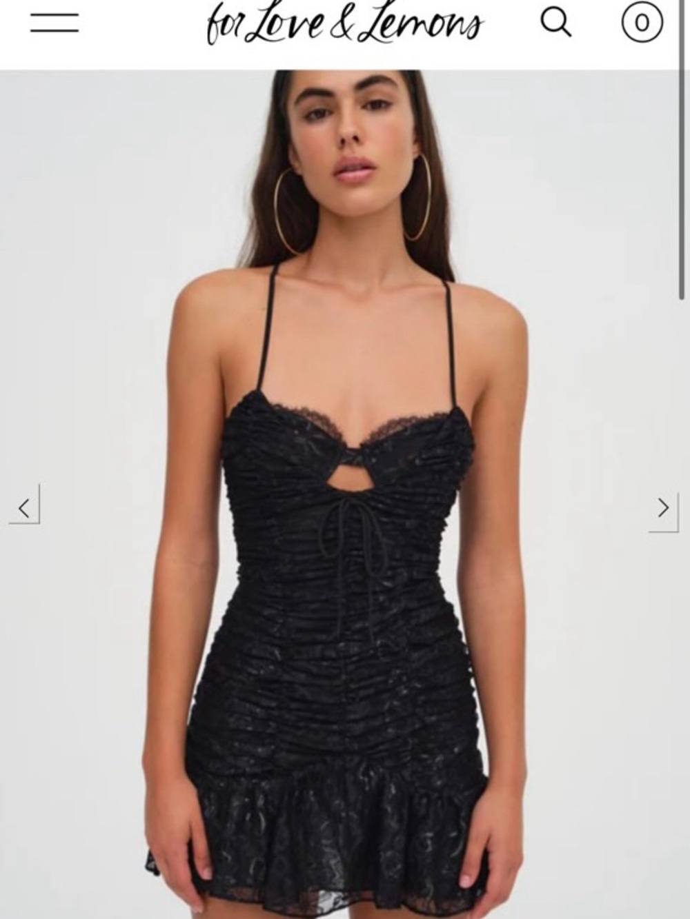 For Love & Lemons Black Lace Ruched Keyhole Mini Dress